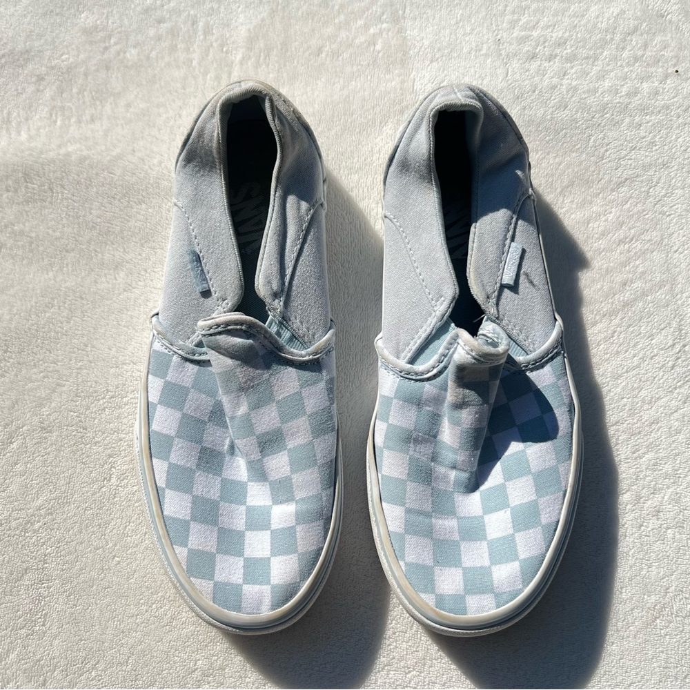 light blue slip on vans